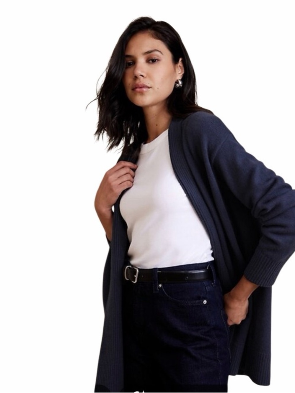 Banana Republic Factory Black Wool Blend Open Front Ribbed Cardigan Sweater NWT